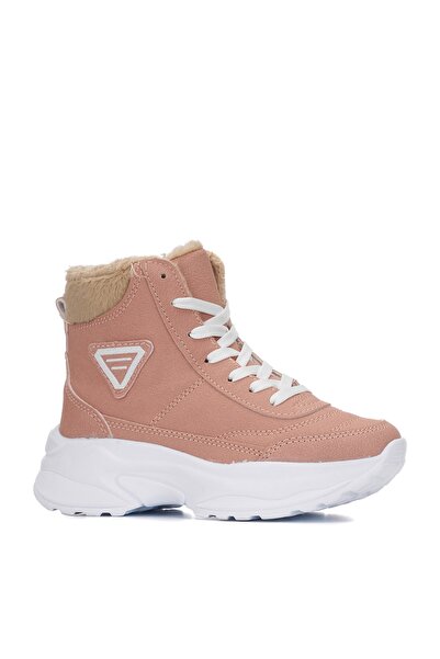 Amanal Süper Hafif Yünlü Pudra Kadın Yüksek Taban Bot Kışlık Kürklü Fermuarlı