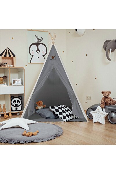 bebeğimister Pamuklu 100% Ahşap Çocuk Oyun Evi Kızılderili Çadırı Devrilmez