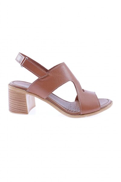 DGN Women's striped heeled sandals in genuine leather in taba color 32663244