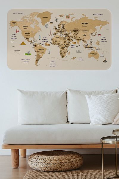 Doğal Tercih Turkish Educational World Map - Atlas Wall Sticker with Country and Capital Detail