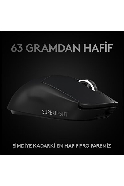 logitech G PRO X SUPERLIGHT Ultra Hafif HERO 25.600 DPI 400 IPS LIGHTSPEED Kablosuz Oyuncu Mouse - Siyah
