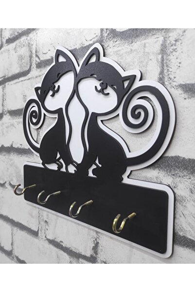 İzmir Ahşap Kedili Anahtarlık Askılığı