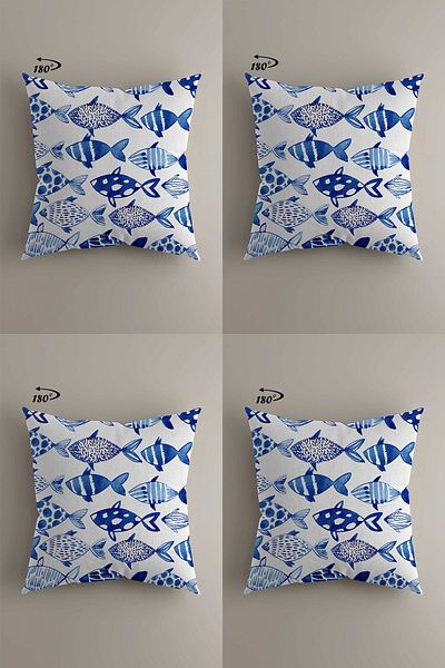 LadiesHome Blue Fishes Design Double Sided Digital Printed 4-Piece Decorative Throw Pillow Cover