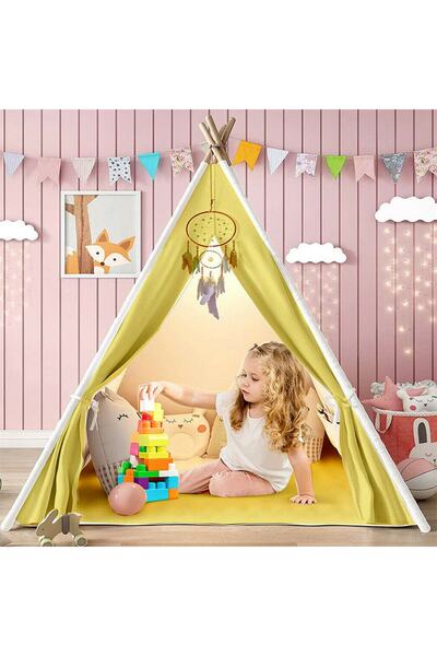bebeğimister Ahşap Çocuk Oyun Evi Kızılderili Çadırı Devrilmez