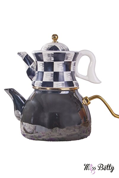 Miss Betty Enameled Teapot Black Checkered