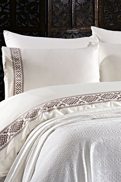 Luvana Home Asian 7 Piece 100% Cotton Chenille Κάλυμμα Κρεμαστό Σετ Παπλωματοθήκη Διπλό Κρέμα (ΜΕ ΔΩΡΟ)