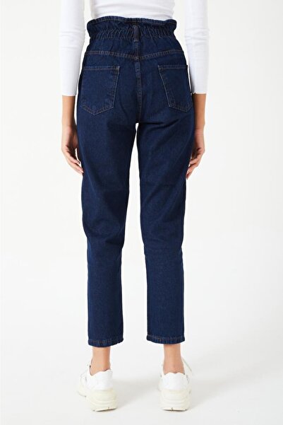 SHEVEGA Μπλε Navy ψηλόμεσο τζιν mom με λύκρα και κουμπιά.