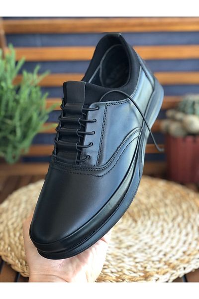 Skoonpa Genuine Leather Daily Comfort Black Stairs Men's Shoes