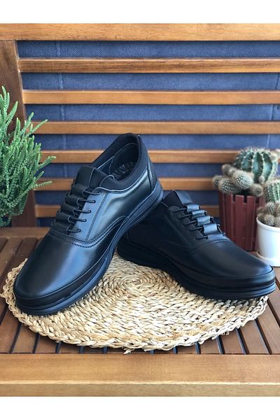 Skoonpa Genuine Leather Daily Comfort Black Stairs Men's Shoes