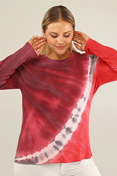 Seamoda Waffle Cross Tie-Dye Pattern Large Size Comfortable Sweat-Dried Rose