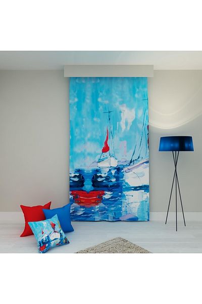 Tedz Collection Paredora Blue Voyage Single Wing Background Curtain