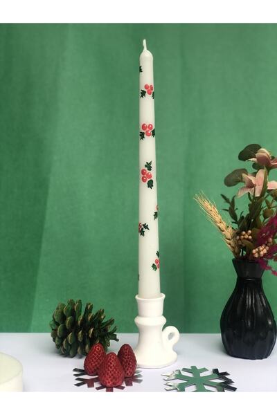 Elif Design Yılbaşı Serisi Kırmızı Kokina Desenli Şamdan Mumu Yeni Yıl Şamdan...