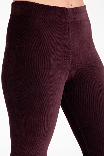 Mary Lüx Colanți din velur roșu Claret Colanți de damă din velur cu talie înaltă