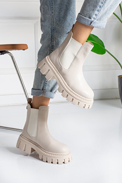 Ayax Γυναικείες καθημερινές μπότες μπεζ ελαστικές