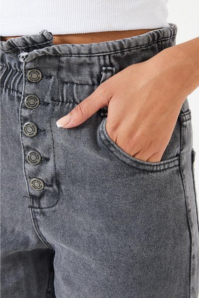 SHEVEGA Anthracite High Waist Lycra Button Detailed Mom Jean Jeans