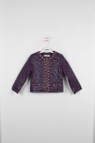 incity Girl's Purple Leather Coat with Chain Detail