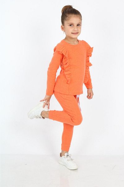 YARENKİDS Corduroy Orange Tracksuit Set for Girls