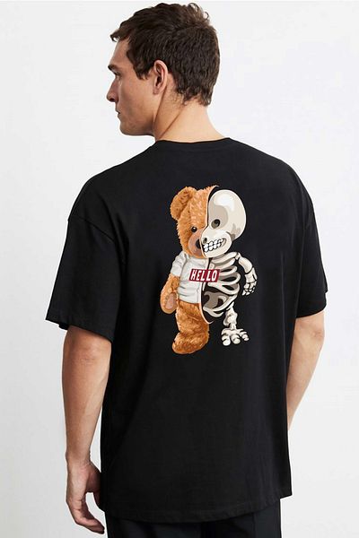 Alfa Tshirt Hello Rap Tedy Bear Black Front Back Oversize T-shirt