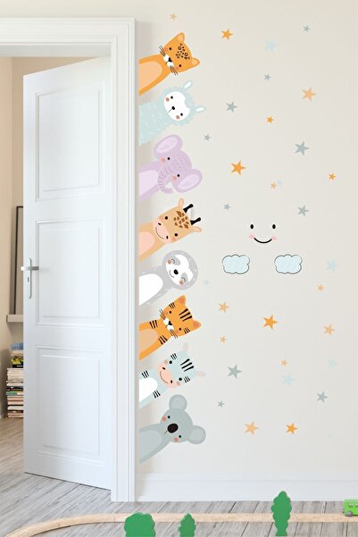 Sticker Ekspres Sağa Bakan Sevimli Dostlar Çocuk Odası Duvar Sticker Seti