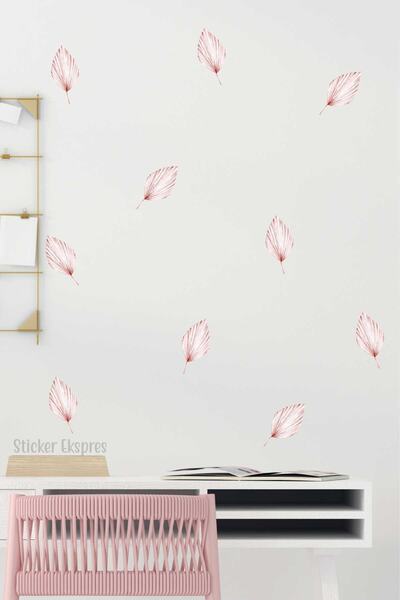 Sticker Ekspres Soft Pembe Bohem Yapraklar Duvar Sticker Seti