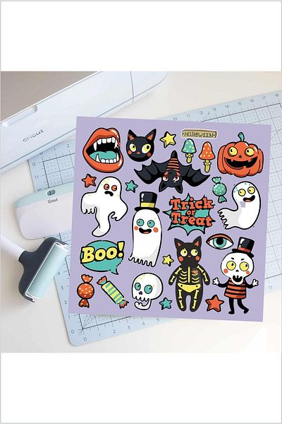 Piksel Grafik Halloween Purple Sticker Set