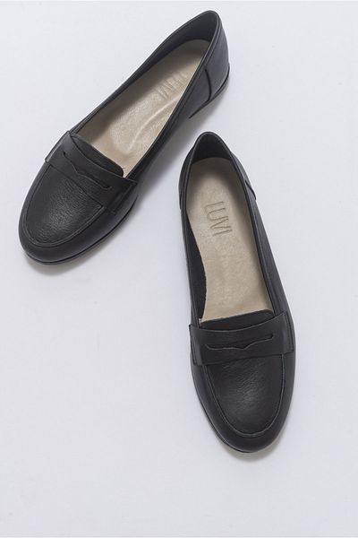 LuviShoes F02 Fekete bőrű női balerinák