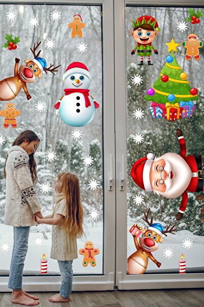 Echo Home Yılbaşı Sticker Noel Baba Ren Geyiği Kurabiye Adamlar Ve Kar Taneleri