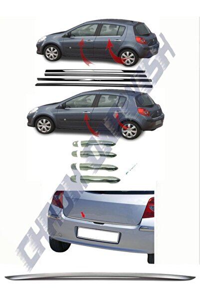 darwish Renault Clio 3 2006-2011 Set Cam Çıtası 4 Parça Ve Kapı Kolu 4 Kapı Ve Bagaj Alt Krom Paslanmaz