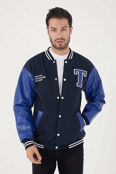 Sporting Men's Saks Navy Blue Relaxed Cut College Coat