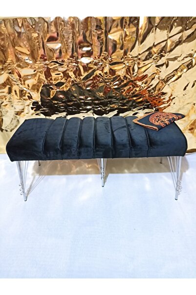 turgutsa Lüx Siyah Metal Ayaklı Uzun Puf Bench 120 Cm