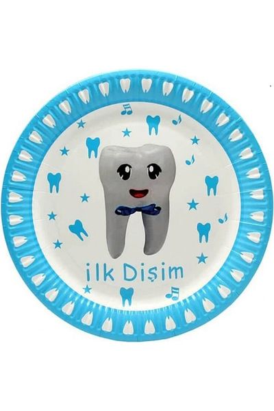 Parti dolabı 8-Piece Blue Tooth Party Men's Tooth Wheat Tooth Mevlidi First Tooth Themed Cardboard Plate