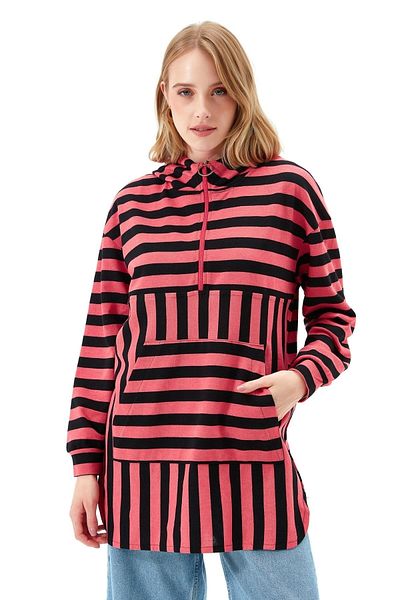 Muni Muni Striped Natural Fabric Sweatshirt 50442 Pink