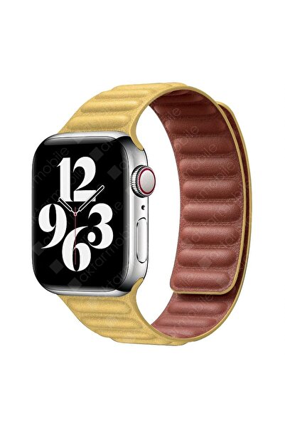 AktarMobile Watch Ultra 49 Mm Uyumlu Baklalı Model Deri Kayış Mıknatıslı Kordon