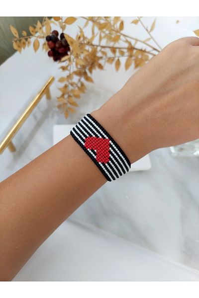 BUNİTA DESİGN Heart Pattern Striped Miyuki Bracelet