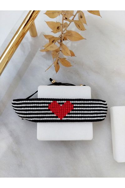 BUNİTA DESİGN Heart Pattern Striped Miyuki Bracelet