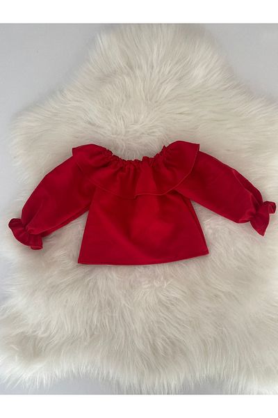 Moda Lina Madonna Collar Red Blouse