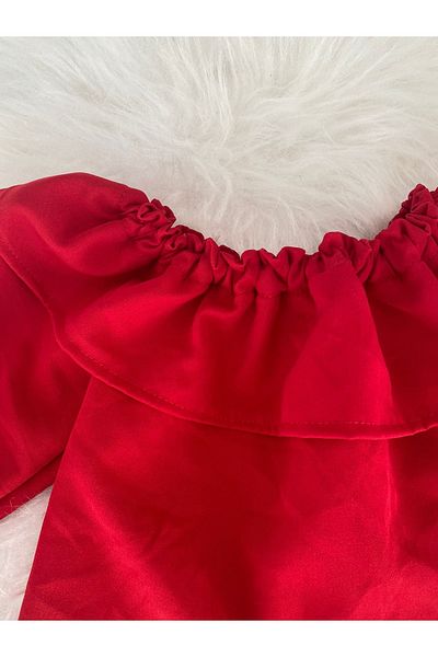 Moda Lina Madonna Collar Red Blouse