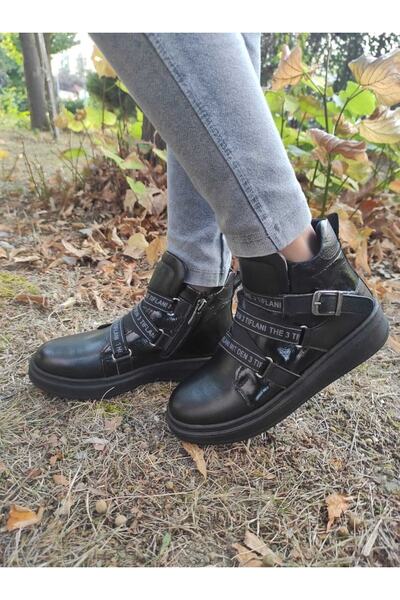 Rose Club Kids Kız Çocuk Siyah Mat Rugan Hakiki Deri Bot