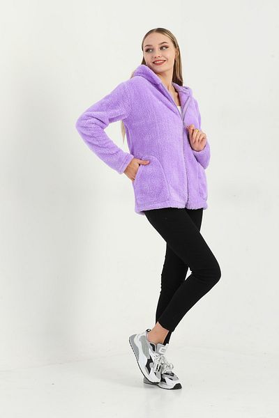 Kardelen Butik Ümraniye Welsoft Zippered Hooded Short Fleece Cardigan Lilac
