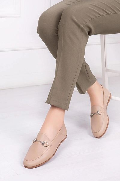 Deripabuc Genuine Leather Beige Women's Leather Loafer Pcc-f05