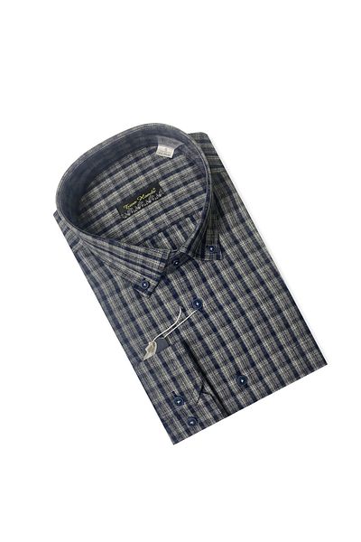 TWO HANDS Men's Classic Winter Plus Size Wool Plaid Checkered Gray Shirt 3152