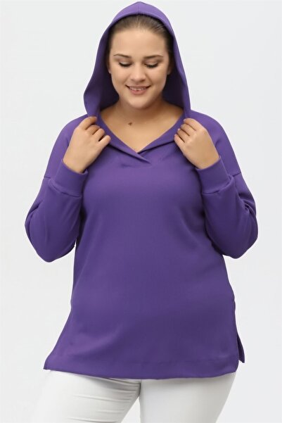 Seamoda Large Size Comfortable 4 Season Camisole Sweatshirt with Slit Detail-purple