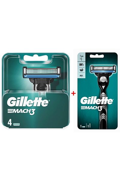 Gillette Mach3 Spare Blade 4 Pieces + Mach3 Shaver 1 Spare