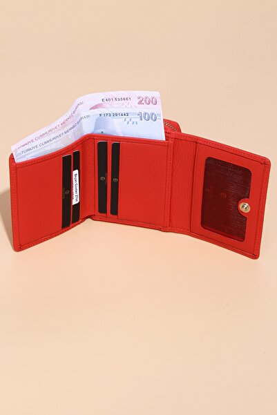 By Hakan Grande 2744 Sarı Aksesuarlı %100 Hakiki Deri Cüzdan Kırmızı
