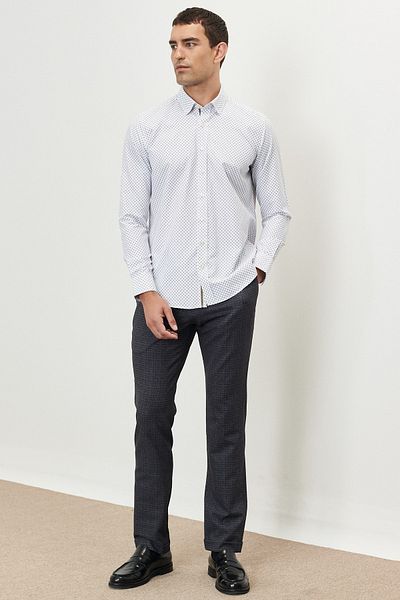 ALTINYILDIZ CLASSICS Ανδρικό πουκάμισο Λευκό-χακί Slim Fit Slim Fit με γιακά με στάμπα