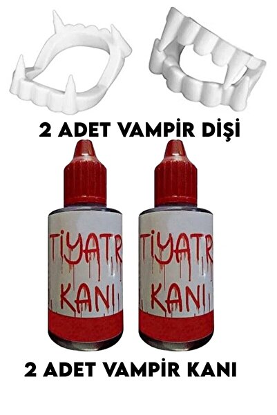 Happyland 2 Adet Vampir Şaka Kanı 2 Adet Plastik Vampir Dişi Yapay Tiyatro Dr...