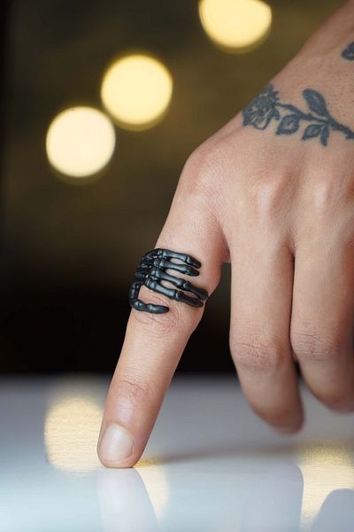 The Collection Skeleton Hand Adjustable Black Ring