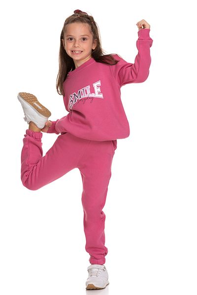 Toçka Girl's 3 Thread Thick Winter Tunic Set with Polar Inside Smile Foil Printed