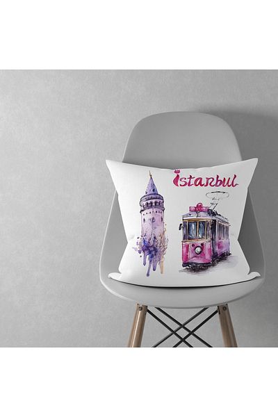 menesahome Istanbul Decorative, Galata Tower, Tram, Istanbul Decorative Throw Pillow, Galata Decor, Decorative, 43x43cm