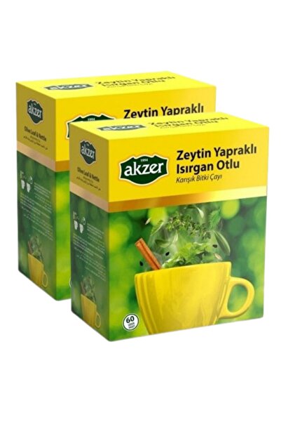 Akzer شاي الأعشاب المختلط مع أوراق الزيتون ونبات القراص (2 عبوة) (180 جم - 12...